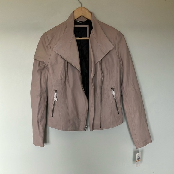 NWT Andrew Marc New York Cream Leather Motorcycle Jacket - Picture 1 of 8